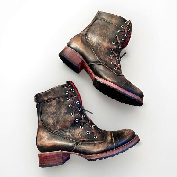 FreeBird Steven Liverpool Zip Distressed Leather‎ Boots W 10 Brown Red Combat - Picture 5 of 10